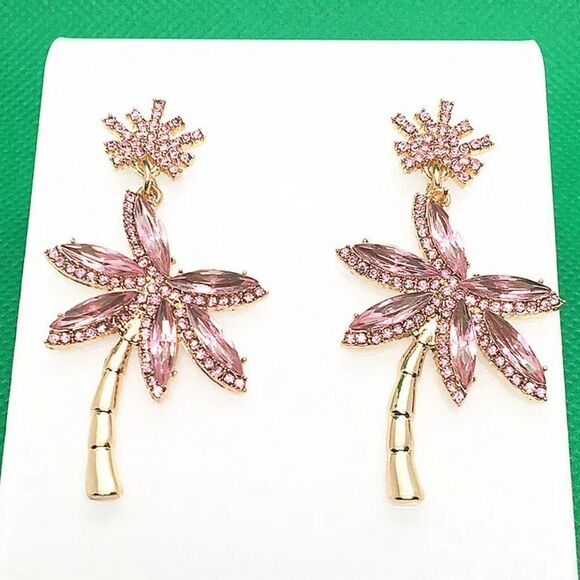 Adorable Pink Palm Earrings - Picture 1 of 4